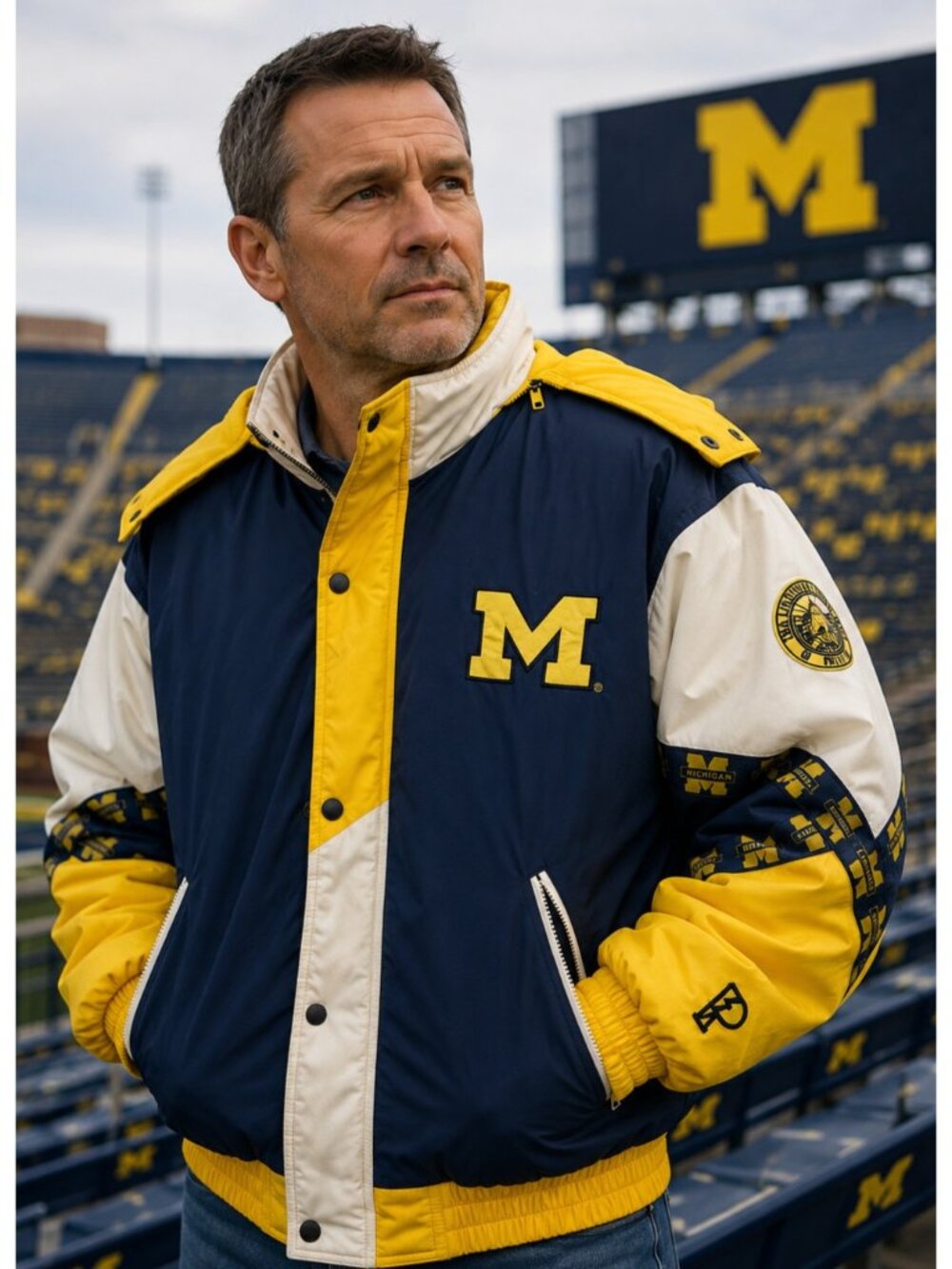 VTG University of Michigan Wolverines spell out puffer coat jacket men's M Med